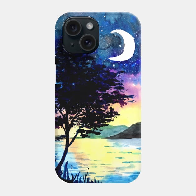 Moon and Stars above the Lake Phone Case by ZeichenbloQ