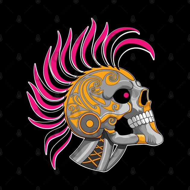 Tattooed Robot Skull with Pink Mohawk by Designs by Darrin