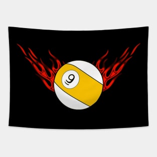 9 Ball with Red Flames Tapestry