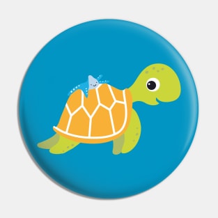 Cute Water Turtle with sea starfish Pin