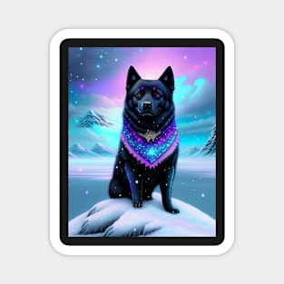 Schipperke Shines Bright in the Snowy Glow Magnet