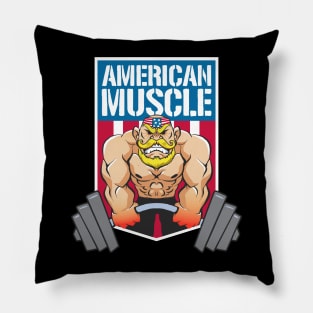 American Muscle Big Strong Muscular Man Bodybuilding Lifting weights Deadlifting Bulking in the gym Pillow