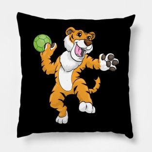 Funny tiger is playing handball Pillow