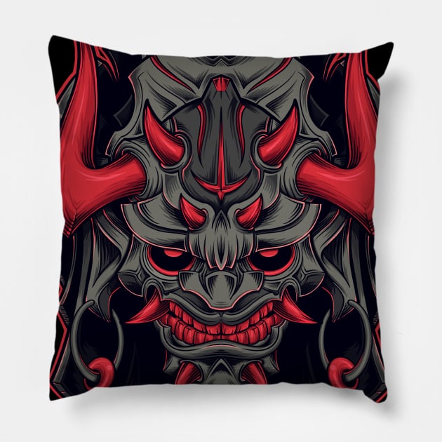 Oni Mask Hannya Demon Evil Japanese Ronin Pillow by teeleoshirts