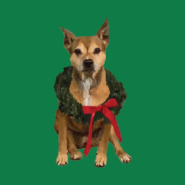 Pitbull with Holiday Wreath by calliew1217