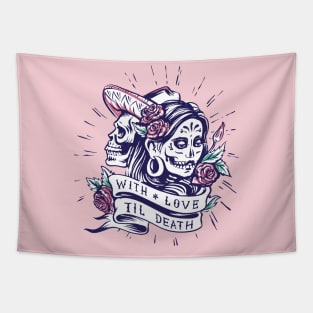 Dia de los Muertos Vintage Tattoo // Sugar Skull Couple Tapestry