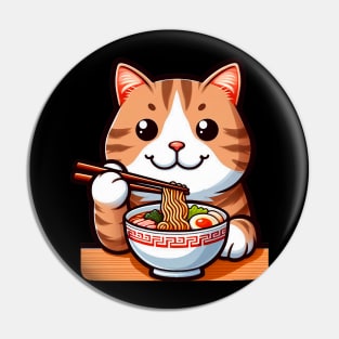 Tabby Cat Loves Ramen Pin