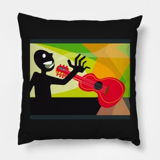 Cartoon musician man with guitar Pillow