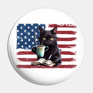 Black cat reading books 4th of july Pin