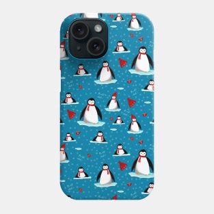 it's cold outside penguins seamless pattern blue Phone Case