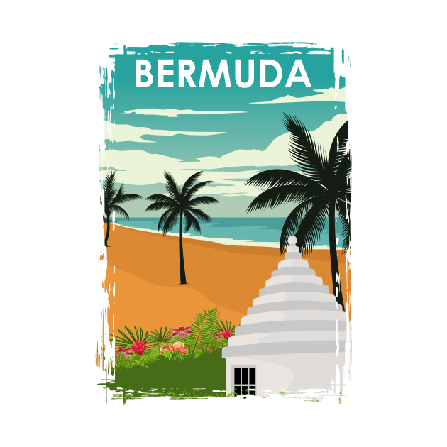 Bermuda Island Vintage Minimal Retro Travel Poster by jornvanhezik