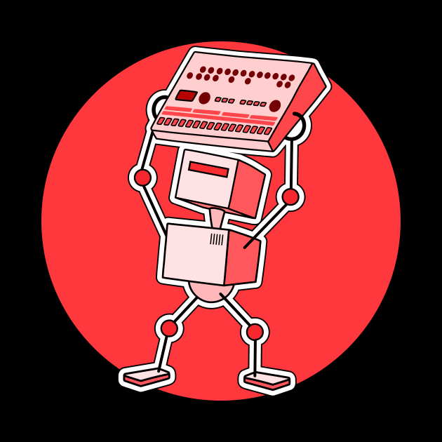 Robot Holding Drum Machine Red Tint by Atomic Malibu