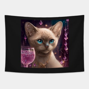 Burmese Cat Enjoys Her Cocktail Tapestry