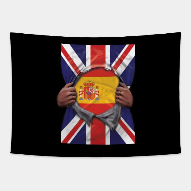 Spain Flag Great Britain Flag Ripped - Gift for Spanish From Spain Tapestry by Country Flags