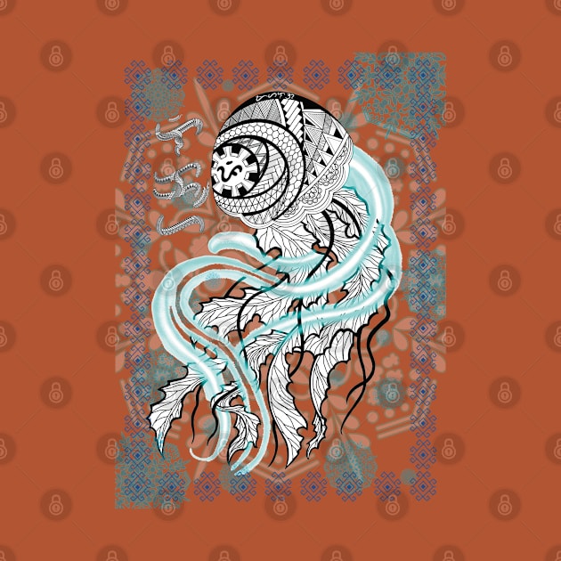 Tribal line Art Jellyfish / Baybayin word Likha (Creation) by Pirma Pinas