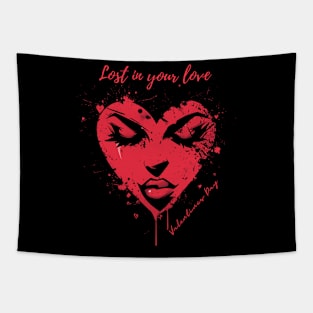 Lost in your love. A Valentines Day Celebration Quote With Heart-Shaped Woman Tapestry