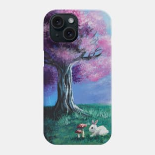 Scenery Painting Fairytale Bunny  Pink Cherry Blossom Tree Phone Case