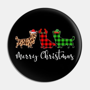 Merry Christmas Leopard Red Green Plaid Corgi Pin