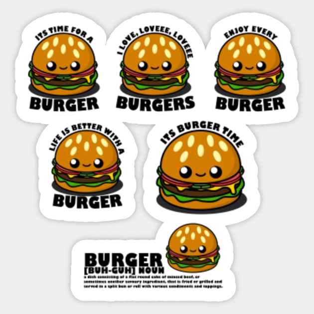 Cute Cartoon Burger Sticker Pack|| Hamburger || Food Quotes