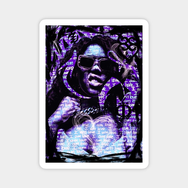 I AM Love Strong Black Woman Neo Pop Graffiti style Purple Magnet by Glass Table Designs