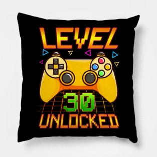 Vintage Level 30 Unlocked Funny 30th Birthday Gifts Gamer Pillow