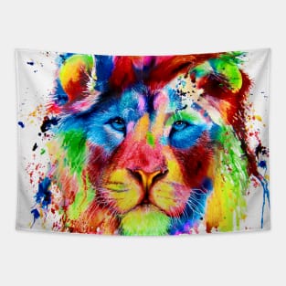 Neon Lion - colourful semi abstract - big cat - ink spatter painting Tapestry