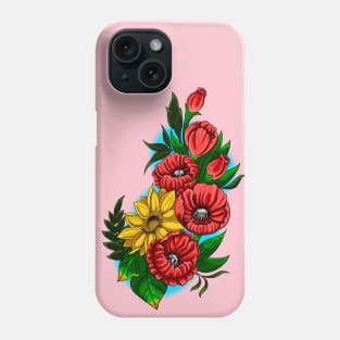 Poppies and Sunflower Tattoo Design Phone Case