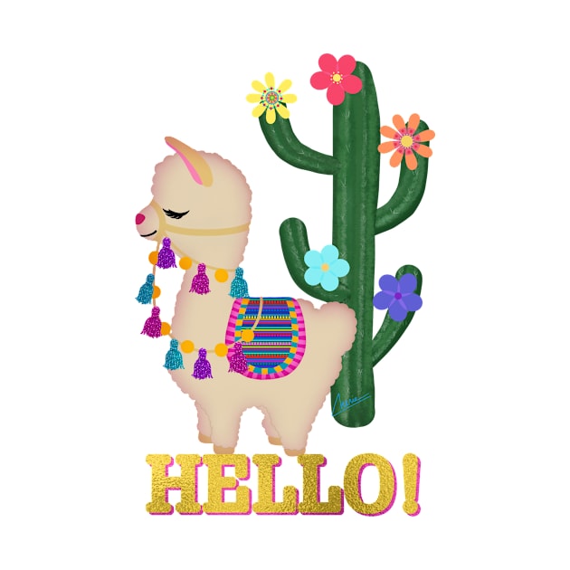 Hello! Llama and Cactus | Original Cherie's Art(c)2020 by CheriesArt
