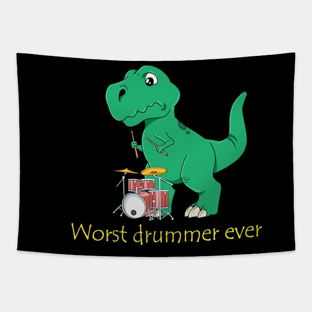 Worst Drummer Ever Drummers T Rex Drumming Gift Dinosaur Print Tapestry by Linco