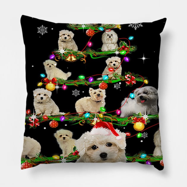 Maltese Tree Christmas Santa Hat Paw Up Star X Mas Pillow by Barnard