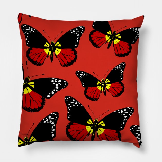 Aboriginal Australia Flag of Butterfly Hope Representing Freedom and Indegenious Australians Pillow by Mochabonk