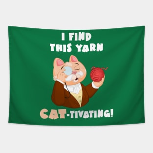Funny Tuxedo Cat Smart Cat In Suit With Yarn Ball Monocle Captivating Cativating Tapestry