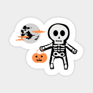 yellow pumpkin white skeleton design Magnet