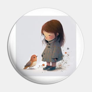 Little girl with a bird Pin