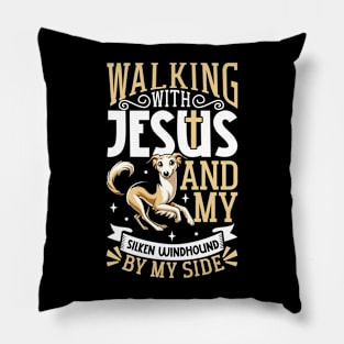 Jesus and dog - Silken Windhound Pillow