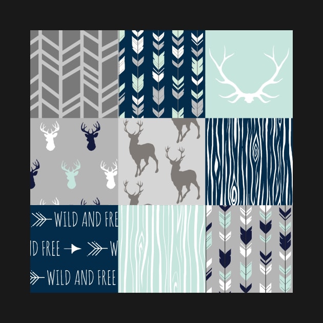 Patchwork Deer - Mint, Navy and grey by SugarPineDesign