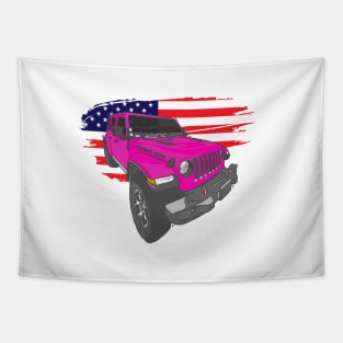 Jeep Wrangler with American Flag - Pink Tapestry