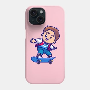 Cute Boy Playing With Skateboard Cartoon Phone Case