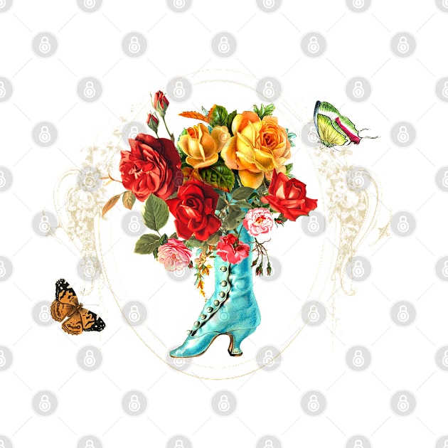 Romantic Victorian Boot Roses Butterflies French Frame by LizzyizzyDesign