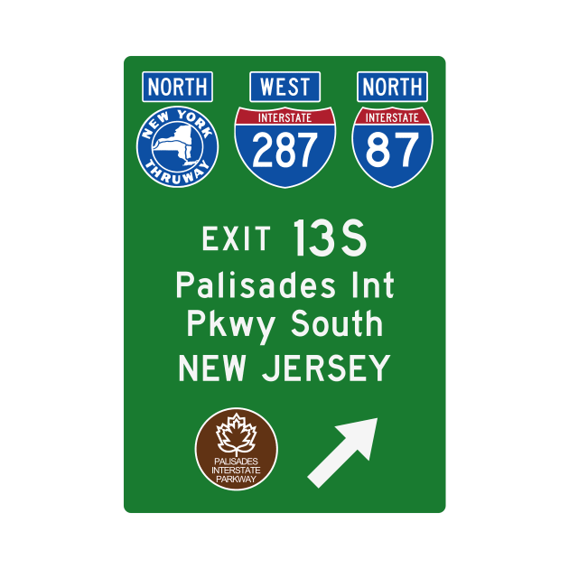 New York Thruway Northbound Exit 13S: Palisades Parkway to New Jersey by MotiviTees