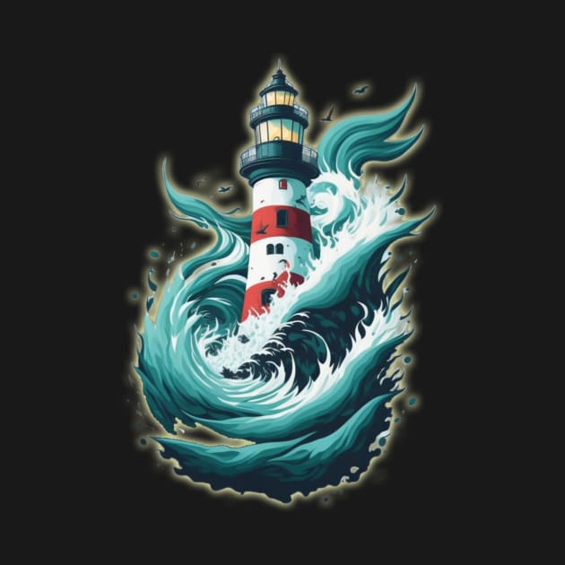 Fantasy Stormy Sea Waves Lighthouse by DonnaPeaches