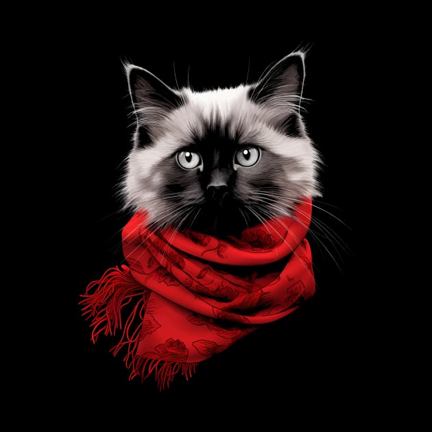 Birman Kitty Wearing a Red Scarf by Quotee