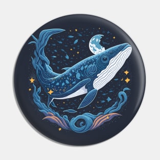 Blue Whale at Night Time Pin