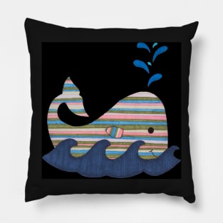 Striped Whale on Black Pillow