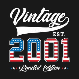 22nd Birthday Patriotic Vintage 2001 USA Flag 4th of July T-Shirt