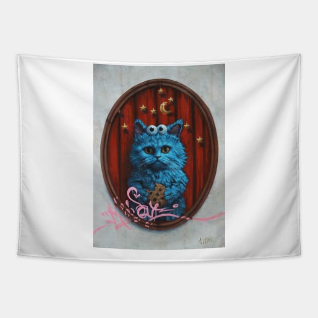 Cookie Monster Kitty. Blue Cat Googly Eyes Adorable Soul. Cat Monster. My Soul. moon and stars Tapestry by Tiger Picasso