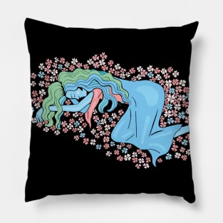 Crooked Moon on the Bed of Flowers Pillow