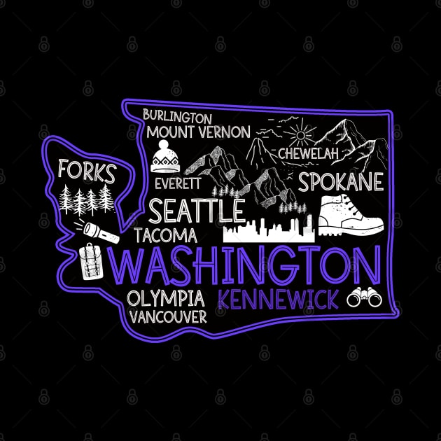 Washington Kennewick cute map Tacoma Forks Spokane by BoogieCreates