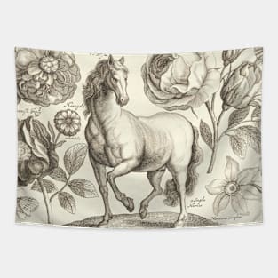 Horse Flower Vintage Illustration Tapestry