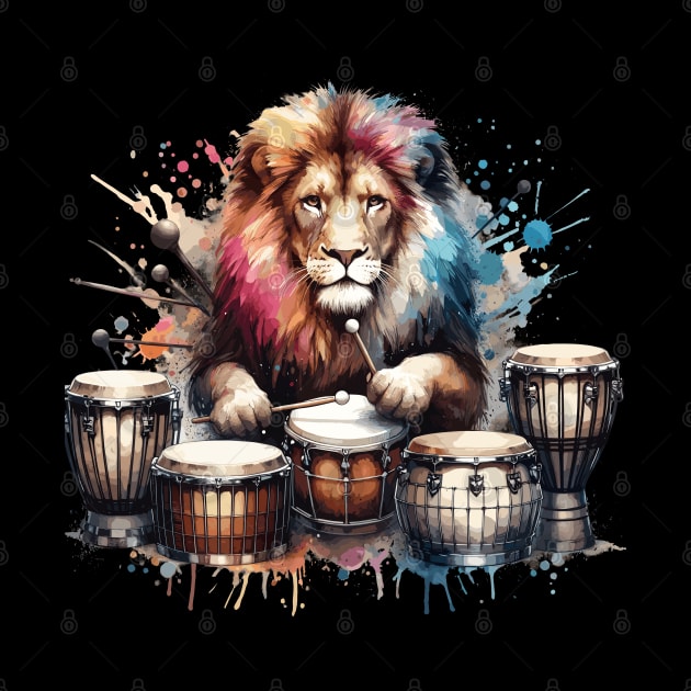 Lion Playing Drums by Graceful Designs